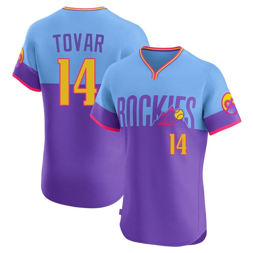 C.Rockies #14 Ezequiel Tovar Player Purple-Light Blue City Connect Limited Elite Home T-shirt Hdoa Stitched Jerseys