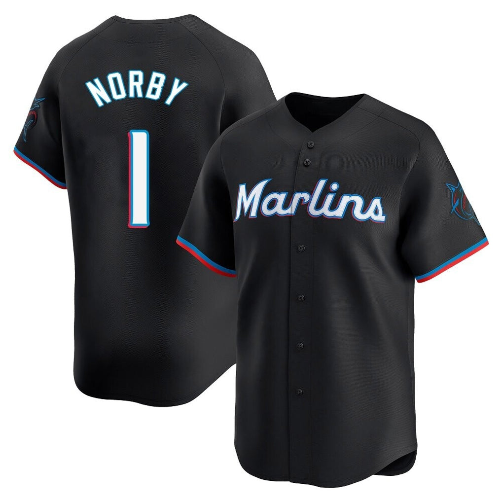M.Marlins #1 Connor Norby Player Black  Home Limited Hdoa Stitched Jerseys
