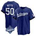 LA.Dodgers #50 Mookie Betts Player Royal World Series Meet City Connect Home Game Hdoa Stitched Jerseys