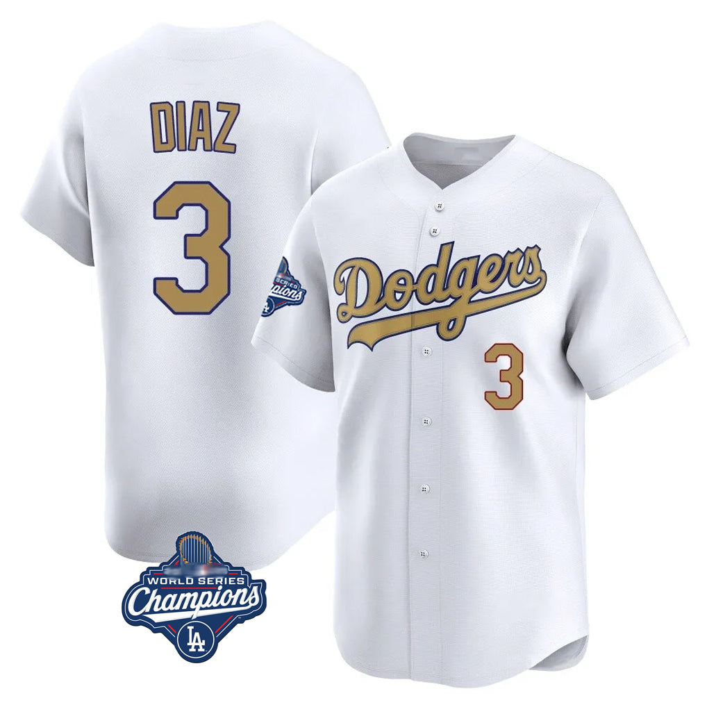LA.Dodgers #3 Edwin D¨ªaz Player Gold World Series Meet Collection Limited Home Hdoa Stitched Jerseys