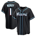 M.Marlins #1 Connor Norby Player Black Fashion Out Home Game Hdoa Stitched Jerseys