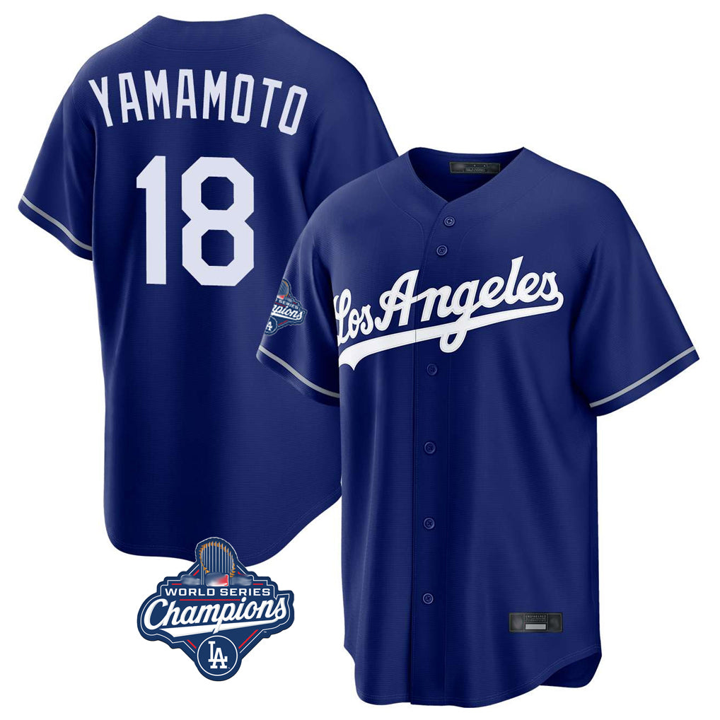 LA.Dodgers #18 Yoshinobu Yamamoto Player Royal World Series Meet Game Hdoa Stitched Jerseys