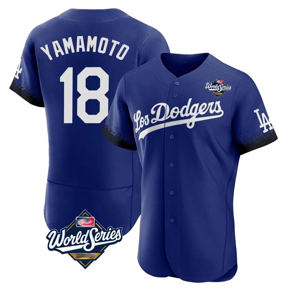 LA.Dodgers #18 Yoshinobu Yamamoto Player Royal World Series City Connect Elite Home Hdoa Stitched Jerseys