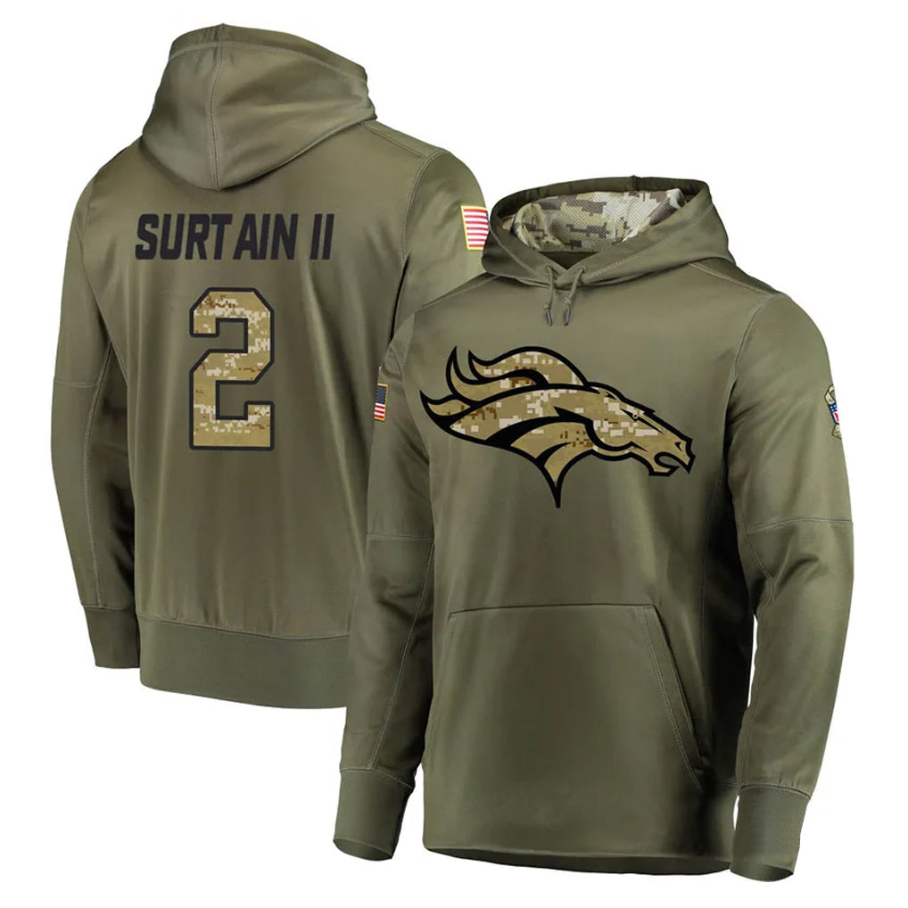 D.Broncos #2 Pat Surtain II Player Olive Salute to Service Pullover Hoodies Home Game Hdoa Stitched Jerseys