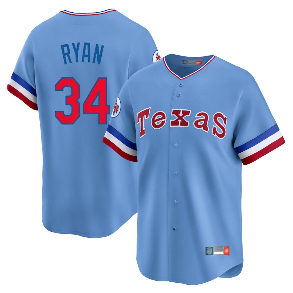 T.Rangers #34 Nolan Ryan Player Light Blue Cooperstown Collection Limited Hdoa Stitched Jerseys