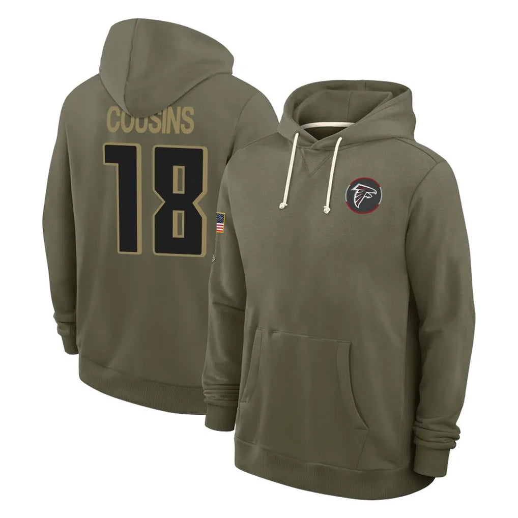 A.Falcons #18 Kirk Cousins Player Olive 2025 Salute to Service Hoodies Hdoa Stitched Jerseys