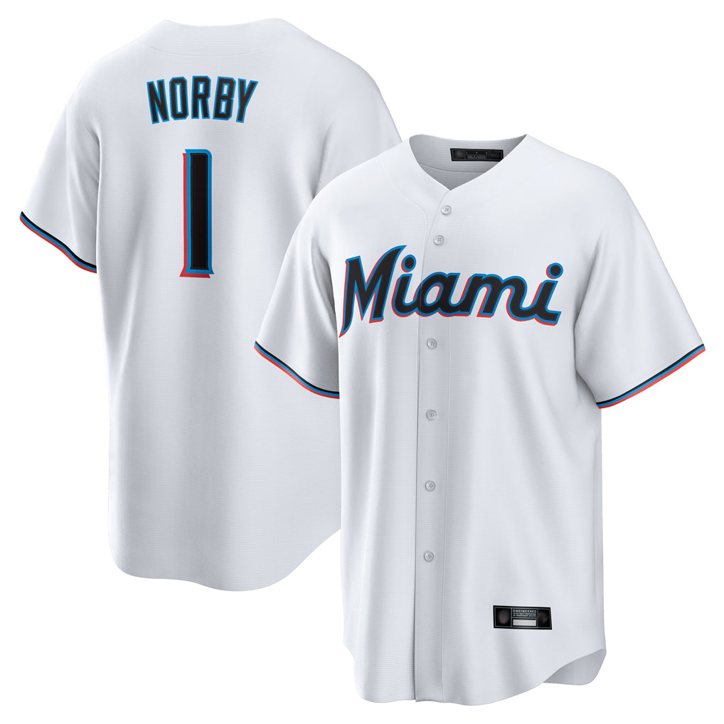M.Marlins #1 Connor Norby Player White  Home Game Hdoa Stitched Jerseys