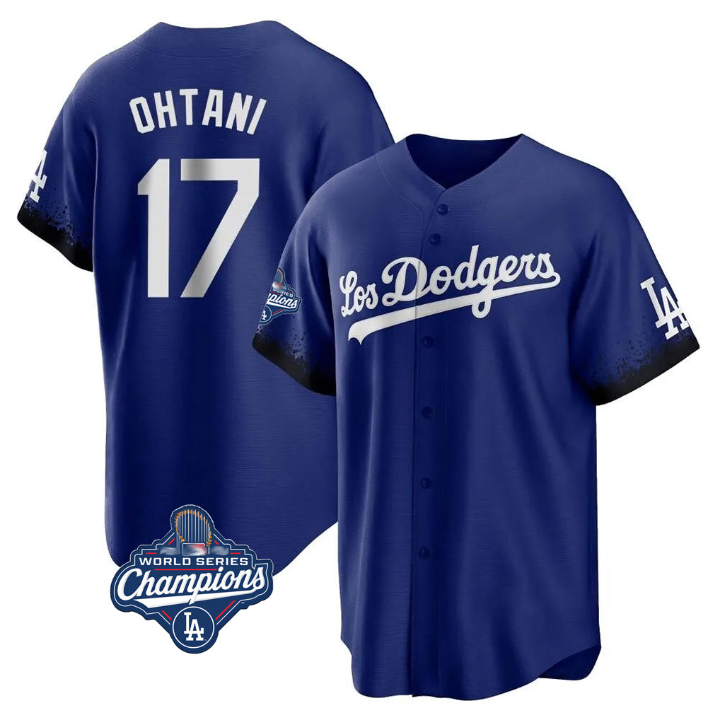 LA.Dodgers #17 Shohei Ohtani Player Royal World Series Meet City Connect Home Game Hdoa Stitched Jerseys
