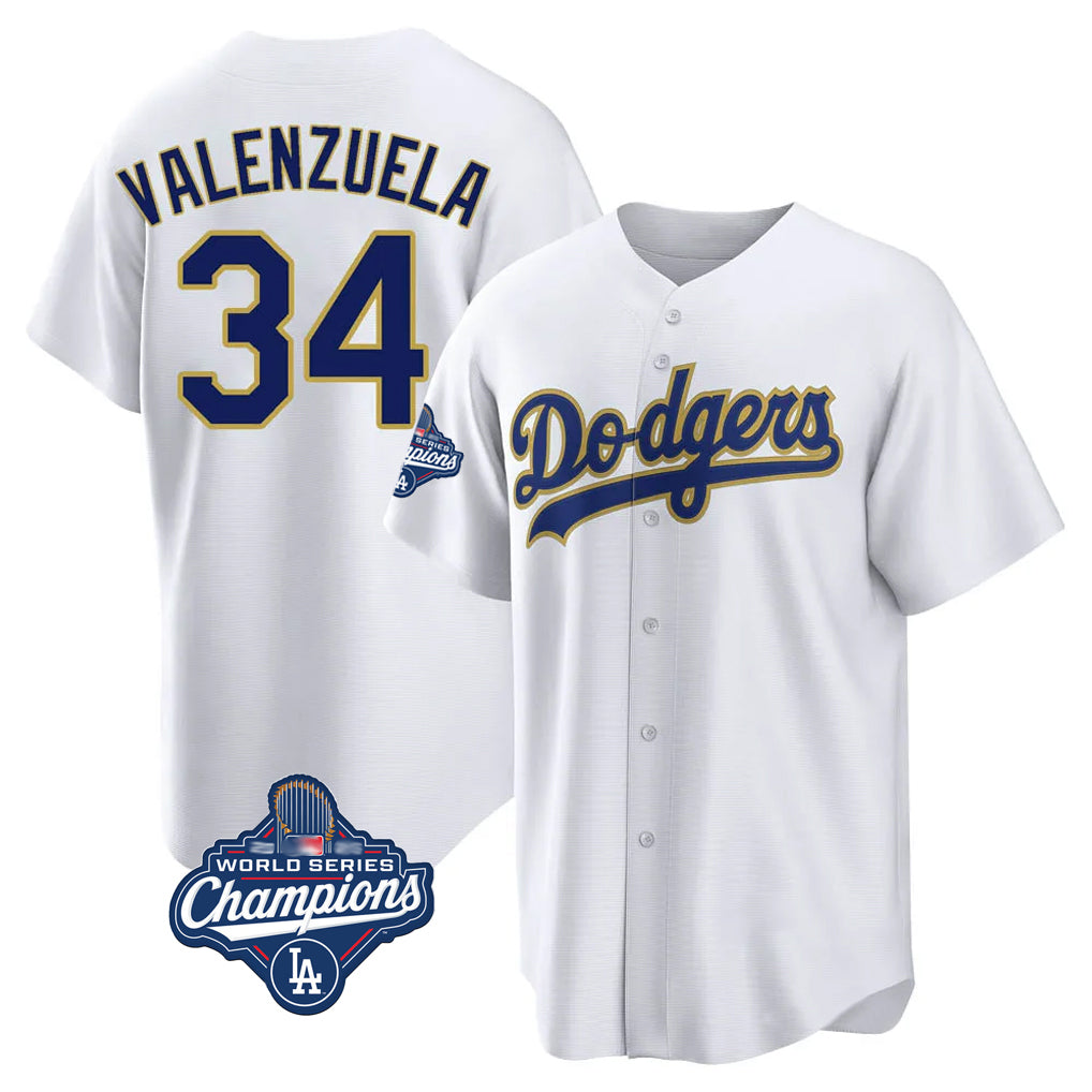 LA.Dodgers #34 Fernando Valenzuela Player Gold White World Series Meet 2026 Collection Stadium Game Hdoa Stitched Jerseys