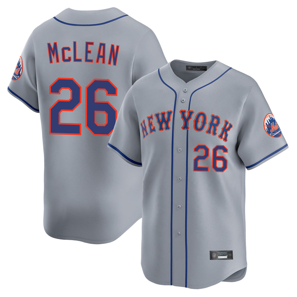 NY.Mets #26 Nolan McLean Player Gray Road Limited Home Hdoa Stitched Jerseys