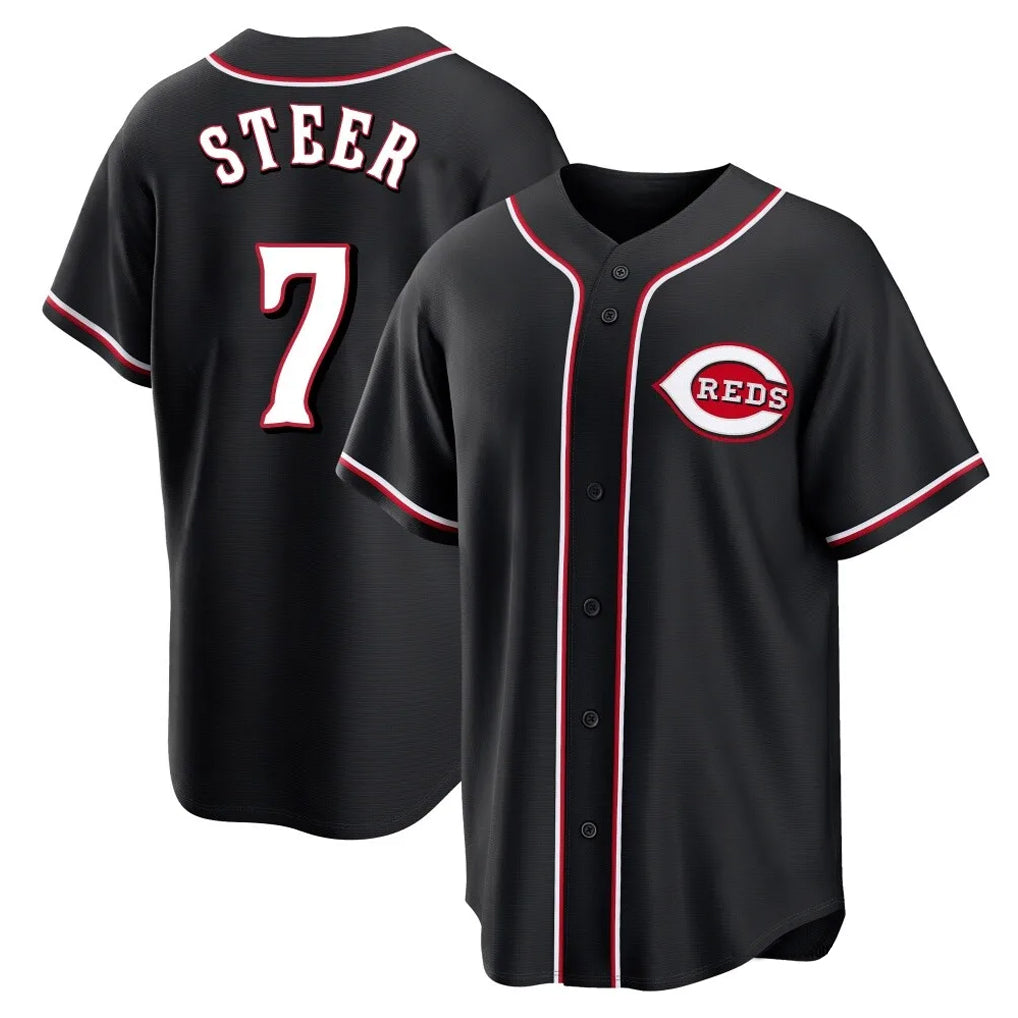 C.Reds #7 Spencer Steer Player Black Fashion Out Home Game Hdoa Stitched Jerseys