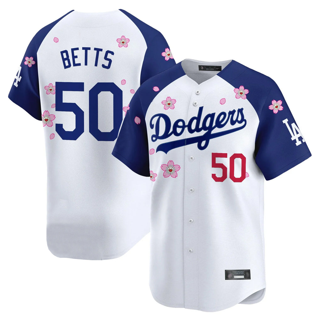 LA.Dodgers #50 Mookie Betts Player White-Royal Tokyo Series Vapor Premier Limited Hdoa Stitched Jerseys