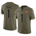 C.Bengals #1 Ja'Marr Chase Player Olive Salute to Service Limited Game Hdoa Stitched Jerseys