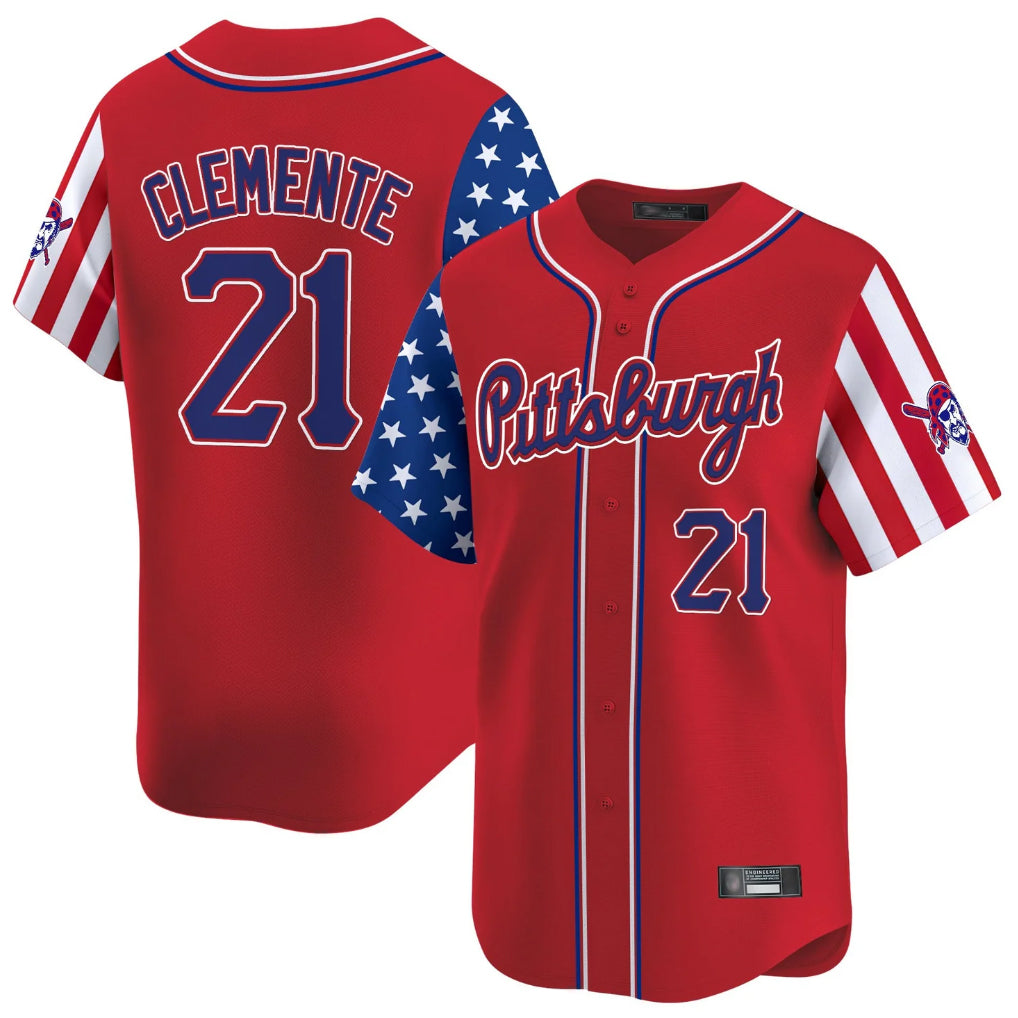 P.Pirates #21 Roberto Clemente Player Red 2025 Independence Day Vapor Premier Limited Hdoa Stitched Jerseys