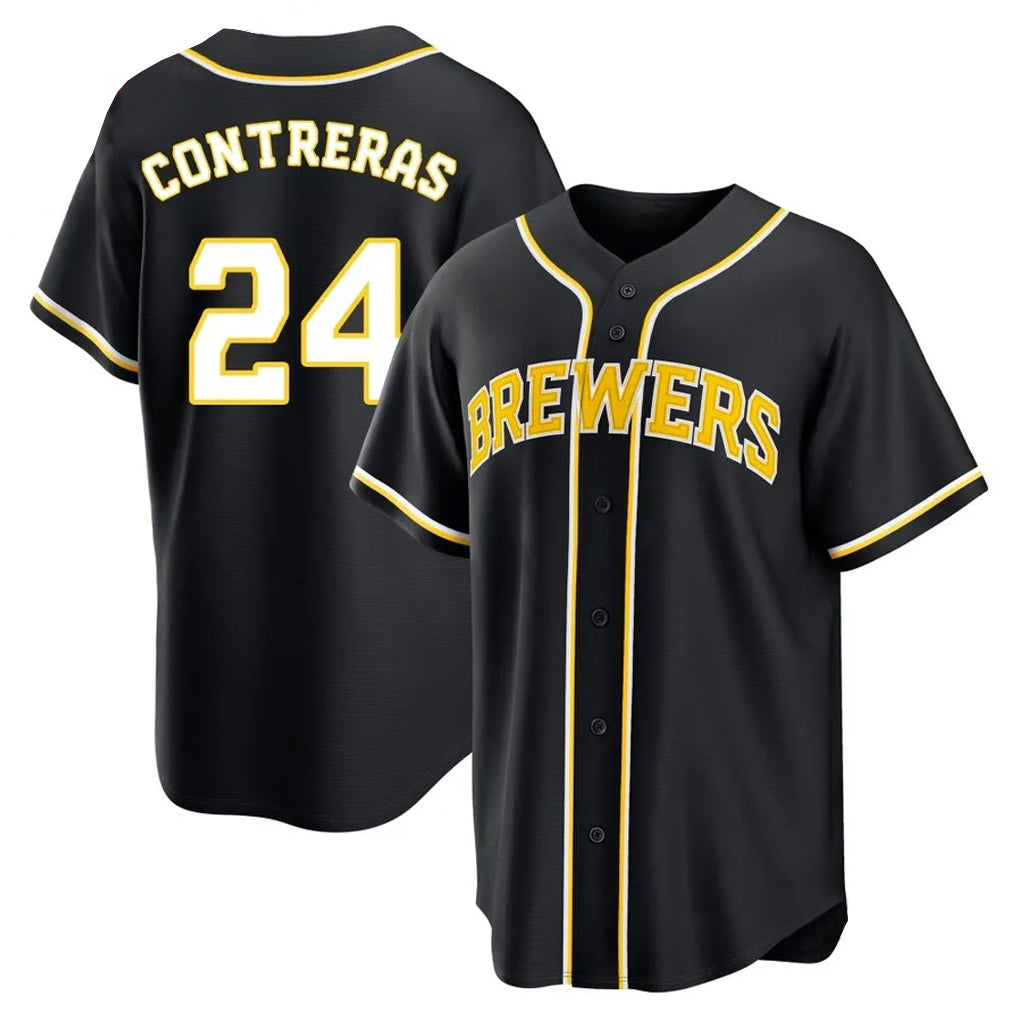 M.Brewers #24 William Contreras Player Black Fashion Out Home Game Hdoa Stitched Jerseys
