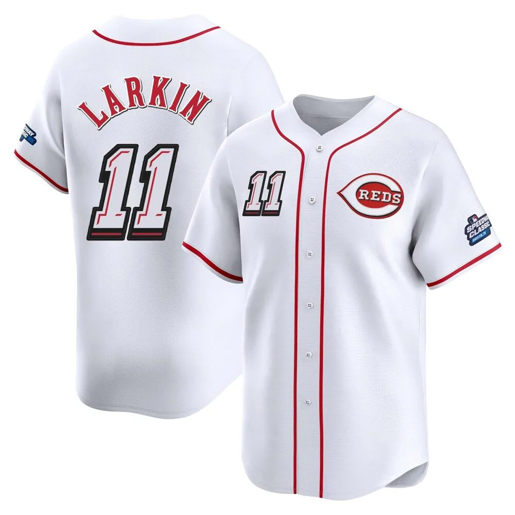 C.Reds #11 Barry Larkin Player White Speedway Classic Home Limited Hdoa Stitched Jerseys