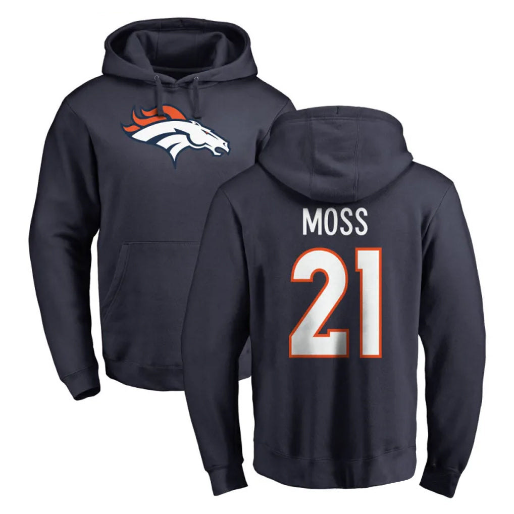 D.Broncos #21 Riley Moss Player Navy Pullover Hoodie Limited Hdoa Stitched Jerseys