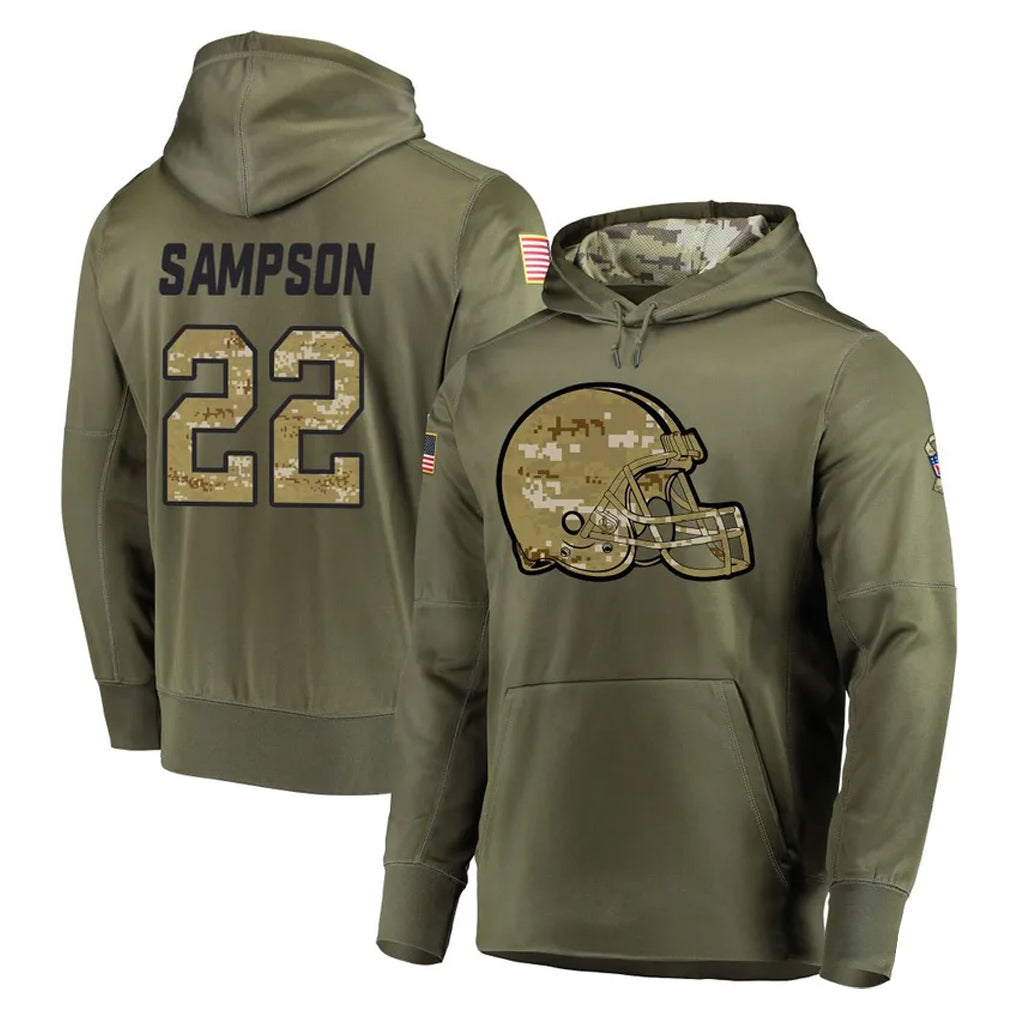 C.Browns #22 Dylan Sampson Player Olive Salute to Service Pullover Hoodies Home Game Hdoa Stitched Jerseys