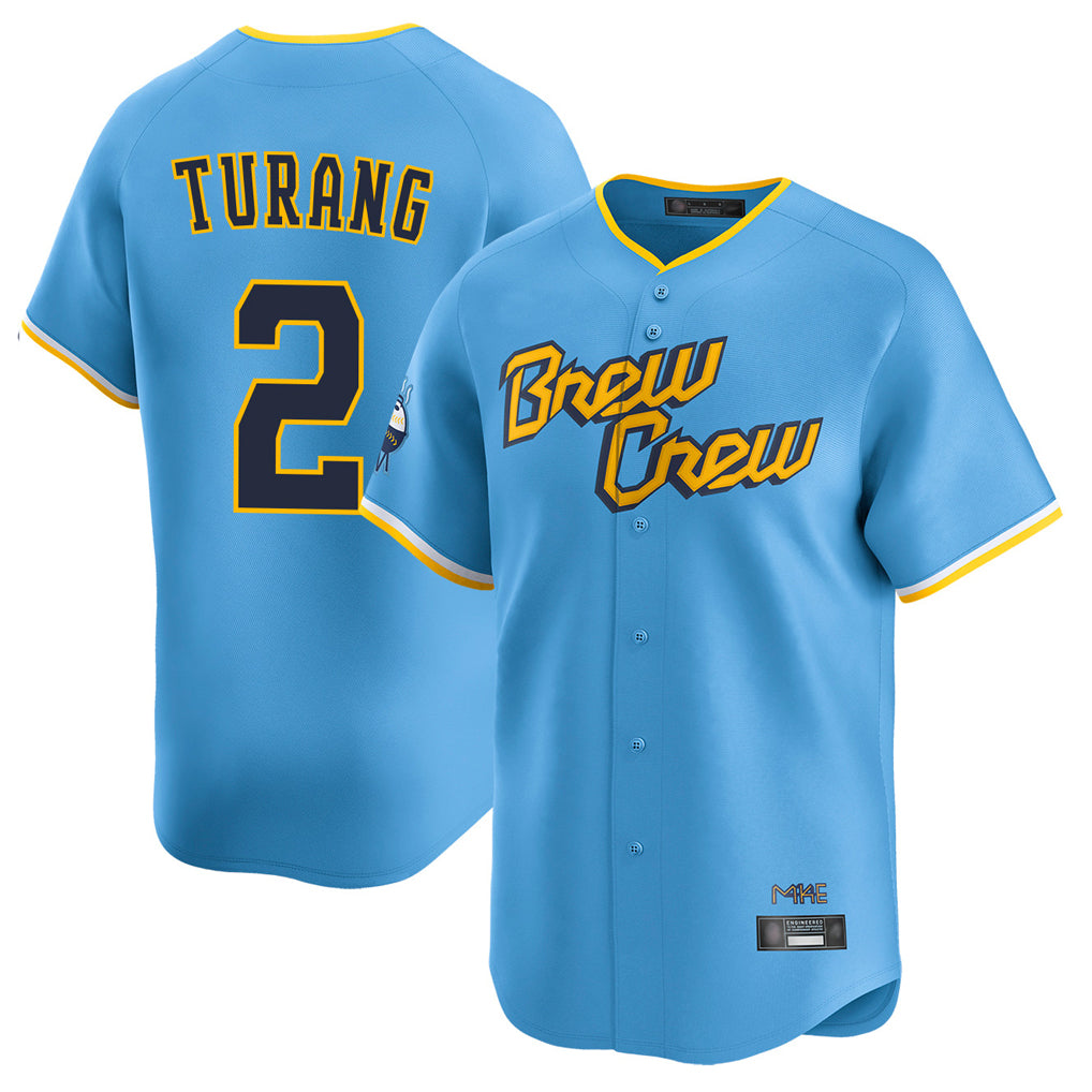 M.Brewers #2 Brice Turang Player Light Blue City Connect Home Limited Hdoa Stitched Jerseys