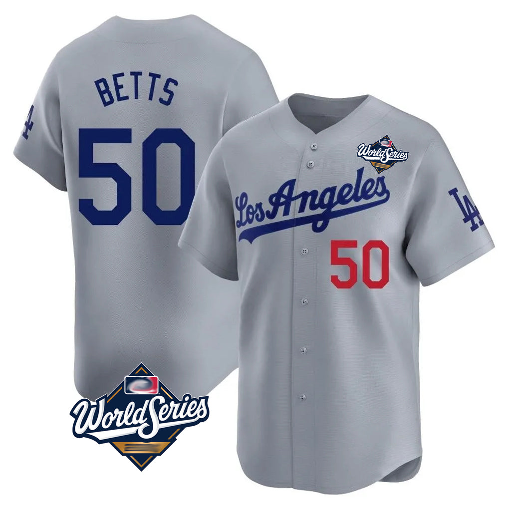LA.Dodgers #50 Mookie Betts Player Gray World Series Limited Home Hdoa Stitched Jerseys