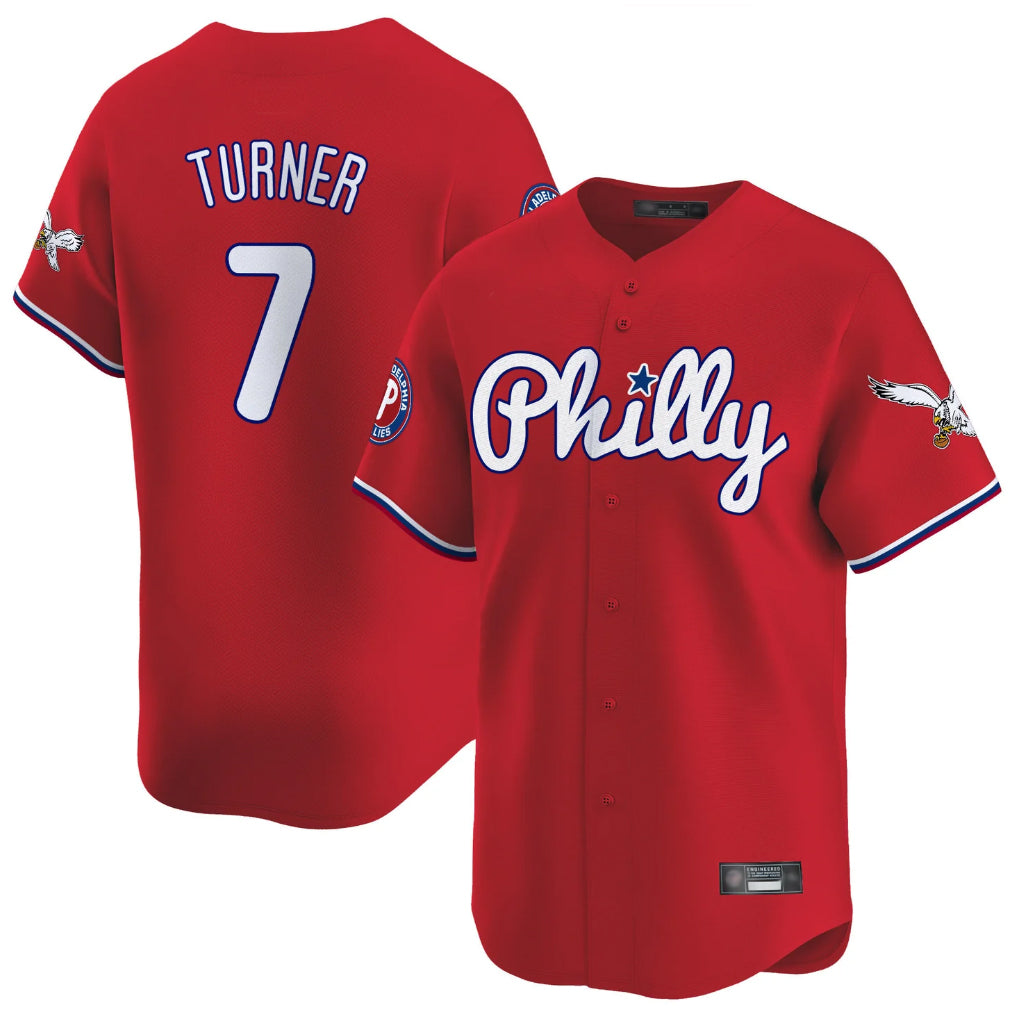 P.Phillies #7 Trea Turner Player Red Phillies & Eagles Vapor Premier Limited Hdoa Stitched Jerseys