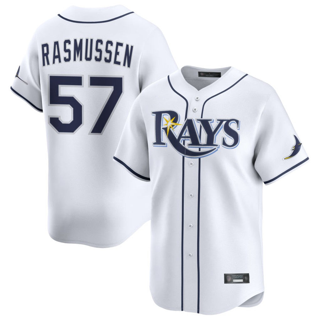 T.Bay Rays #57 Drew Rasmussen Player White Home Limited Hdoa Stitched Jerseys