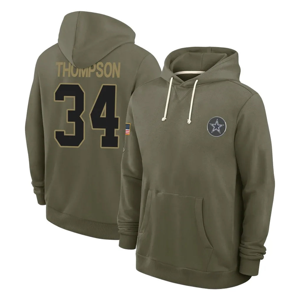 D.Cowboys #34 Jalen Thompson Player Olive Salute to Service Pullover Hoodies Limited Hdoa Stitched Jerseys