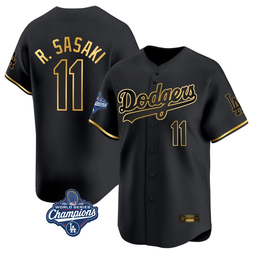 LA.Dodgers #11 Roki Sasaki Player Black Gold World Series Meet Limited Home Hdoa Stitched Jerseys