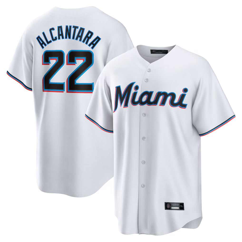 M.Marlins #22 Sandy Alcantara Player White  Home Game Hdoa Stitched Jerseys