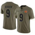 C.Bengals #9 Joe Burrow Player Olive Salute to Service Limited Game Hdoa Stitched Jerseys