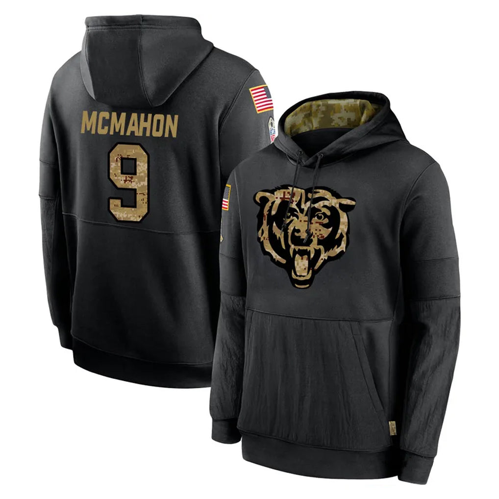 C.Bears #9 Jim McMahon Player Black Salute to Service Pullover Hoodies Limited Hdoa Stitched Jerseys