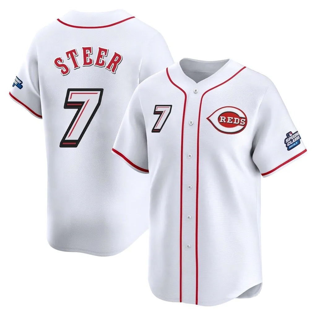 C.Reds #7 Spencer Steer Player White Speedway Classic Home Limited Hdoa Stitched Jerseys