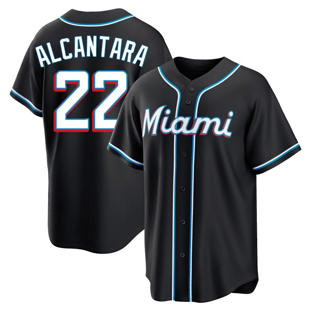 M.Marlins #22 Sandy Alcantara Player Black Fashion Out Home Game Hdoa Stitched Jerseys