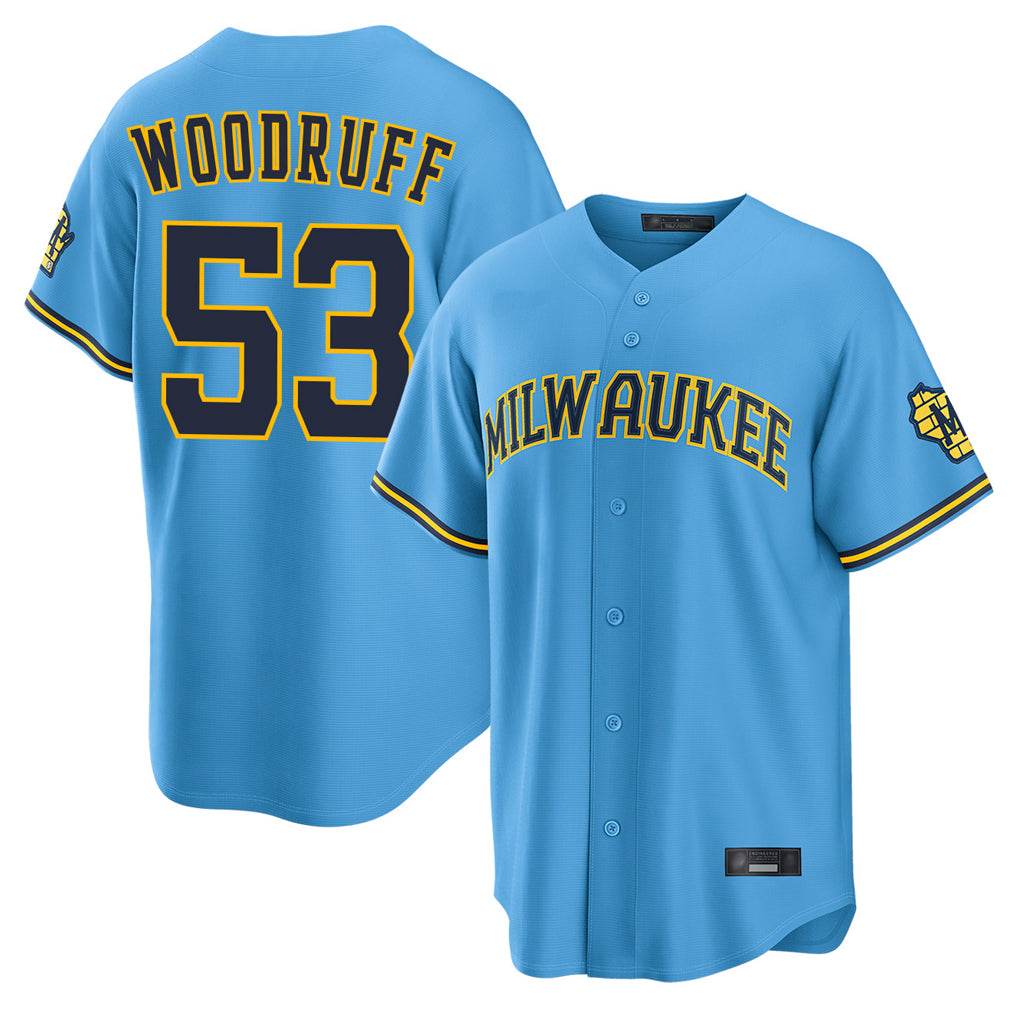 M.Brewers #53 Brandon Woodruff Player Light Blue Road Stadium Game Hdoa Stitched Jerseys