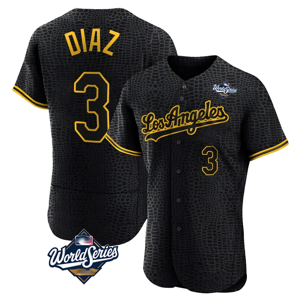 LA.Dodgers #3 Edwin D¨ªaz Player Black World Series Snake Skin City Limited Elite Home Hdoa Stitched Jerseys