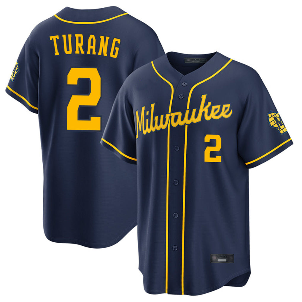 M.Brewers #2 Brice Turang Player Navy Home Stadium Game Hdoa Stitched Jerseys