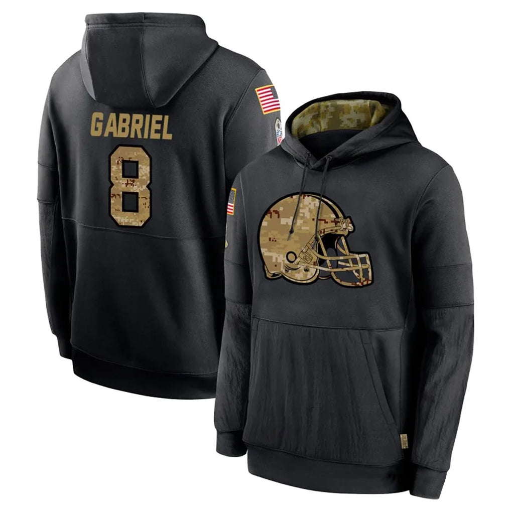 C.Browns #8 Dillon Gabriel Player Black Salute to Service Pullover Hoodies Limited Hdoa Stitched Jerseys