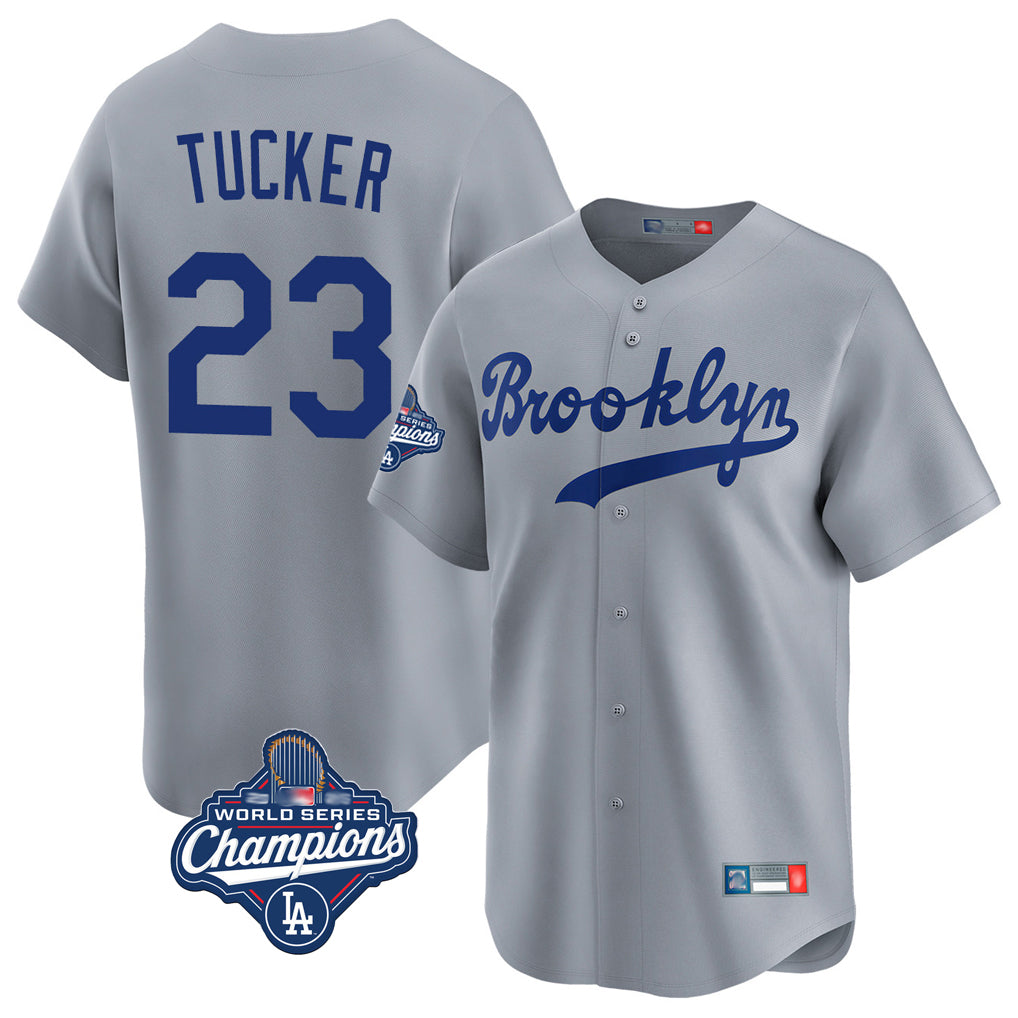 LA.Dodgers #23 Kyle Tucker Player Gray World Series Meet Game Limited Home Hdoa Stitched Jerseys