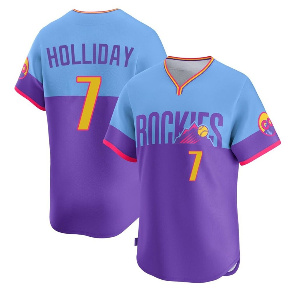 C.Rockies #7 Matt Holliday Player Purple-Light Blue City Connect Limited Home T-shirt Hdoa Stitched Jerseys