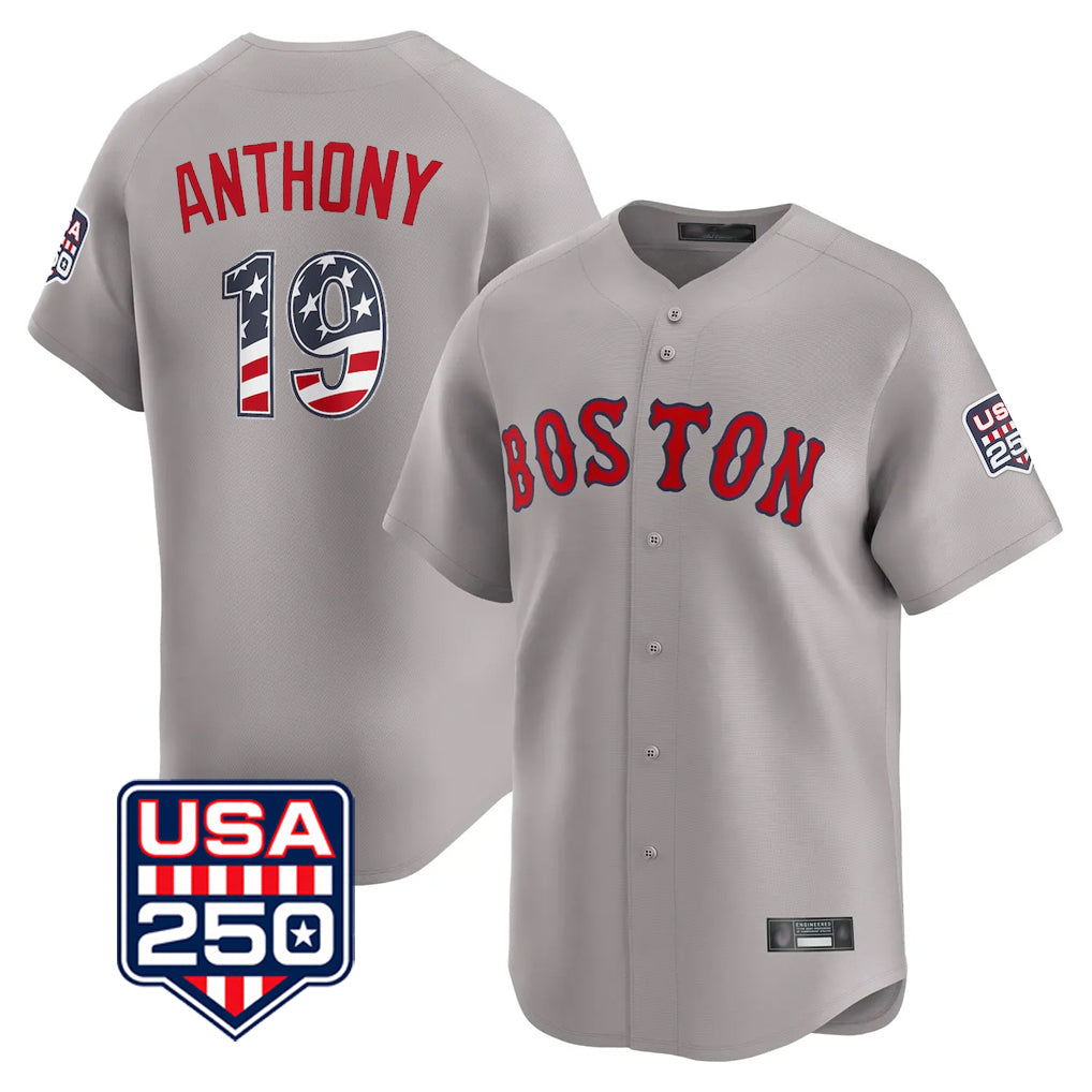 B.Red Sox #19 Roman Anthony Player Gray Road USA 250 Fourth of July Limited Home Game Hdoa Stitched Jerseys