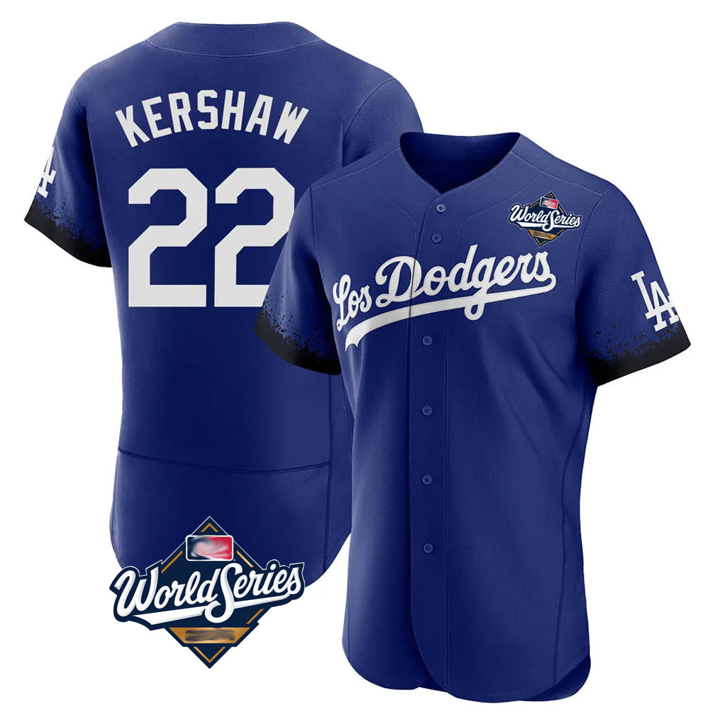 LA.Dodgers #22 Clayton Kershaw Player Royal World Series City Connect Elite Home Hdoa Stitched Jerseys