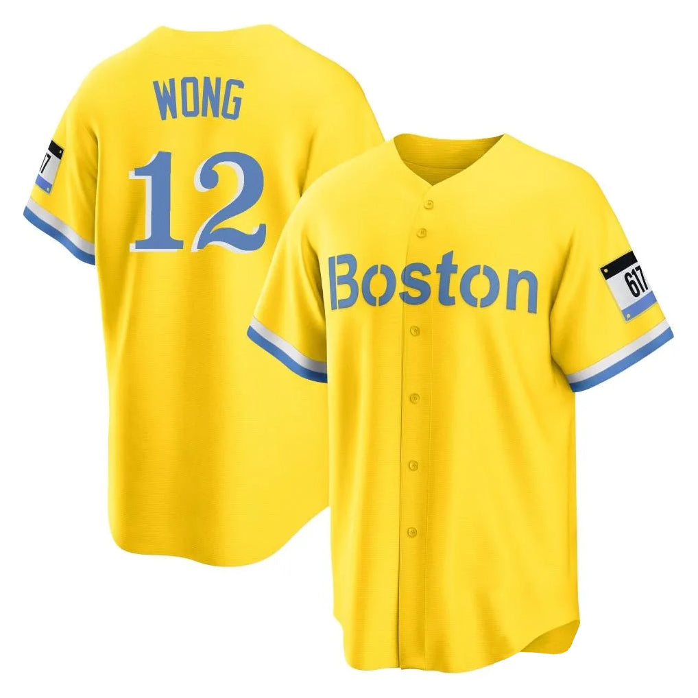 B.Red Sox #12 Connor Wong Player Yellow Home Game Hdoa Stitched Jerseys