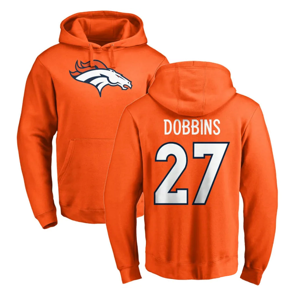 D.Broncos #27 J.K. Dobbins Player Orange Pullover Hoodie Limited Hdoa Stitched Jerseys