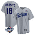 LA.Dodgers #18 Yoshinobu Yamamoto Player Gray World Series Game Hdoa Stitched Jerseys