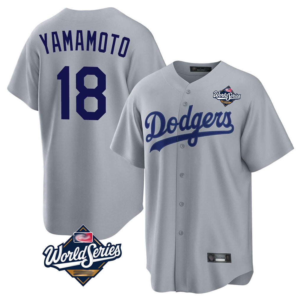 LA.Dodgers #18 Yoshinobu Yamamoto Player Gray World Series Game Hdoa Stitched Jerseys
