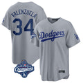 LA.Dodgers #34 Fernando Valenzuela Player Gray World Series Meet Game Hdoa Stitched Jerseys