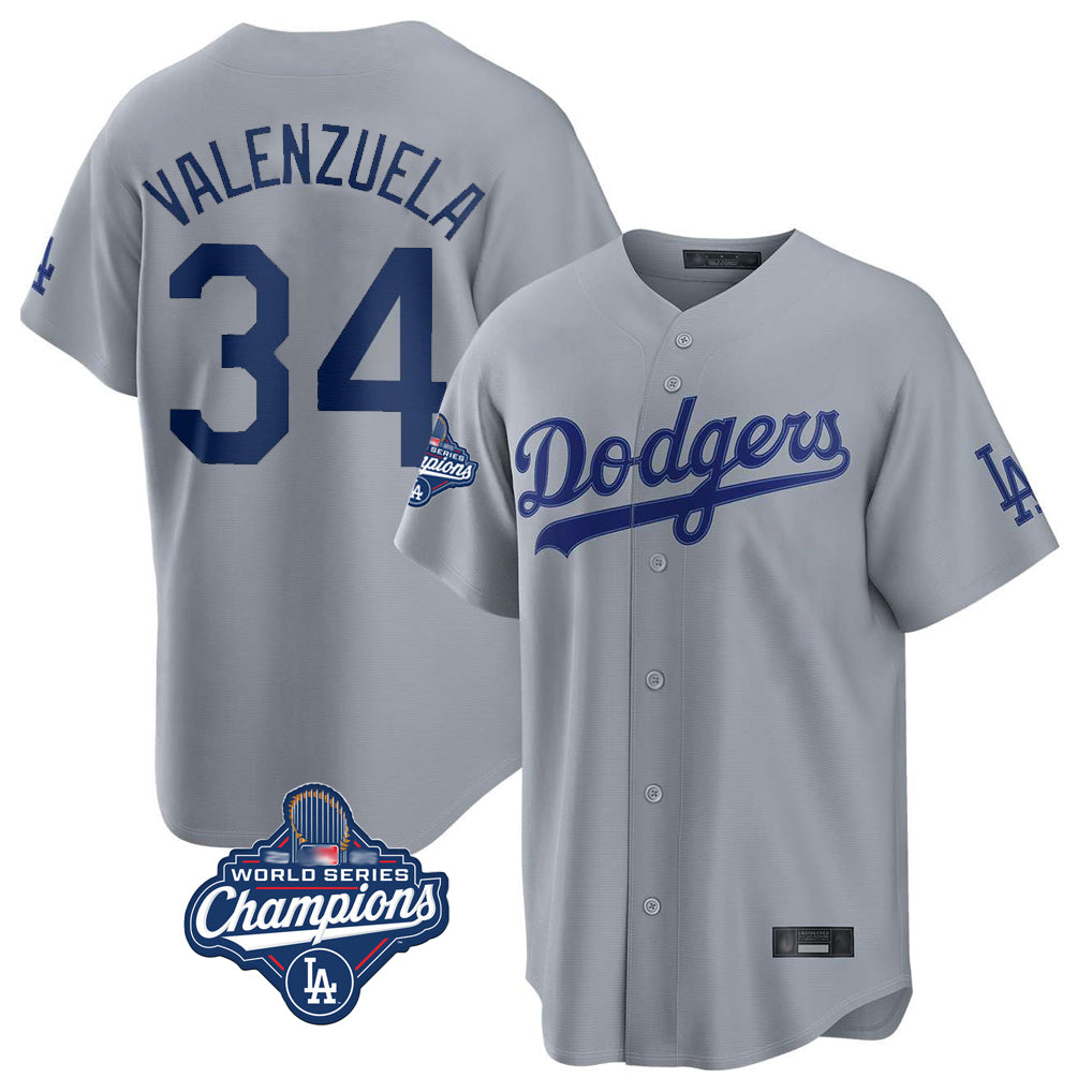 LA.Dodgers #34 Fernando Valenzuela Player Gray World Series Meet Game Hdoa Stitched Jerseys