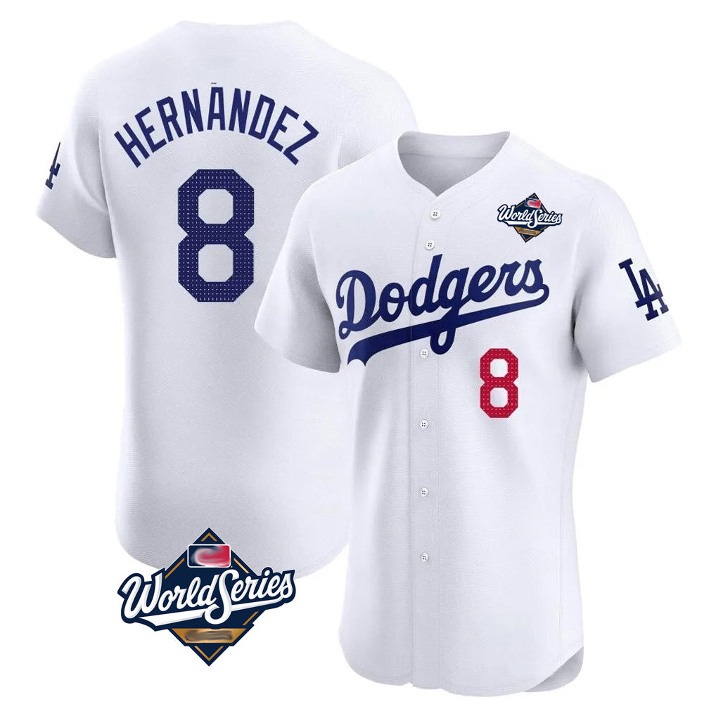 LA.Dodgers #8 Enrique Hern¨¢ndez Player White World Series Limited Elite Home Hdoa Stitched Jerseys