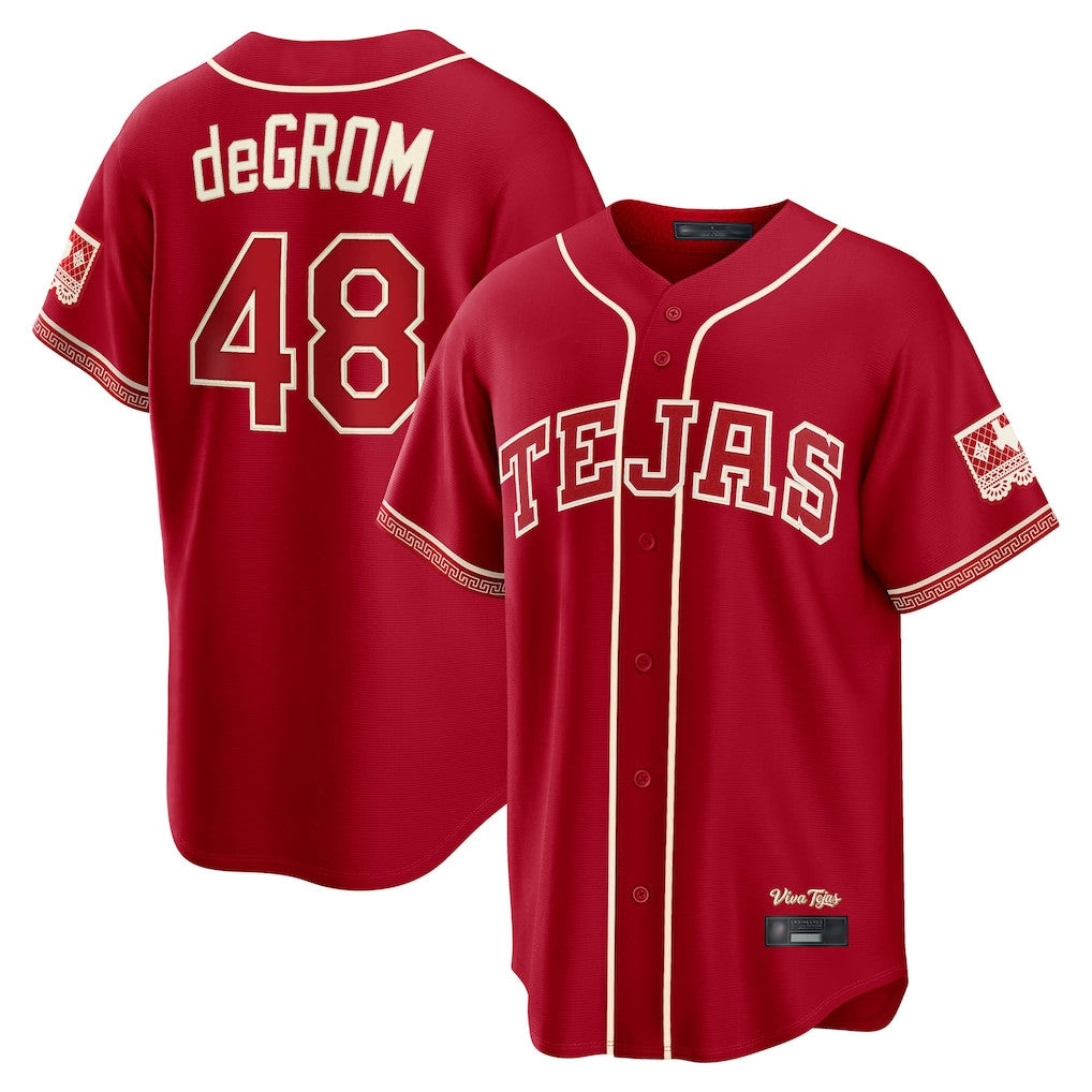 T.Rangers #48 Jacob deGrom Player Red 2026 City Connect Limited Hdoa Stitched Jerseys