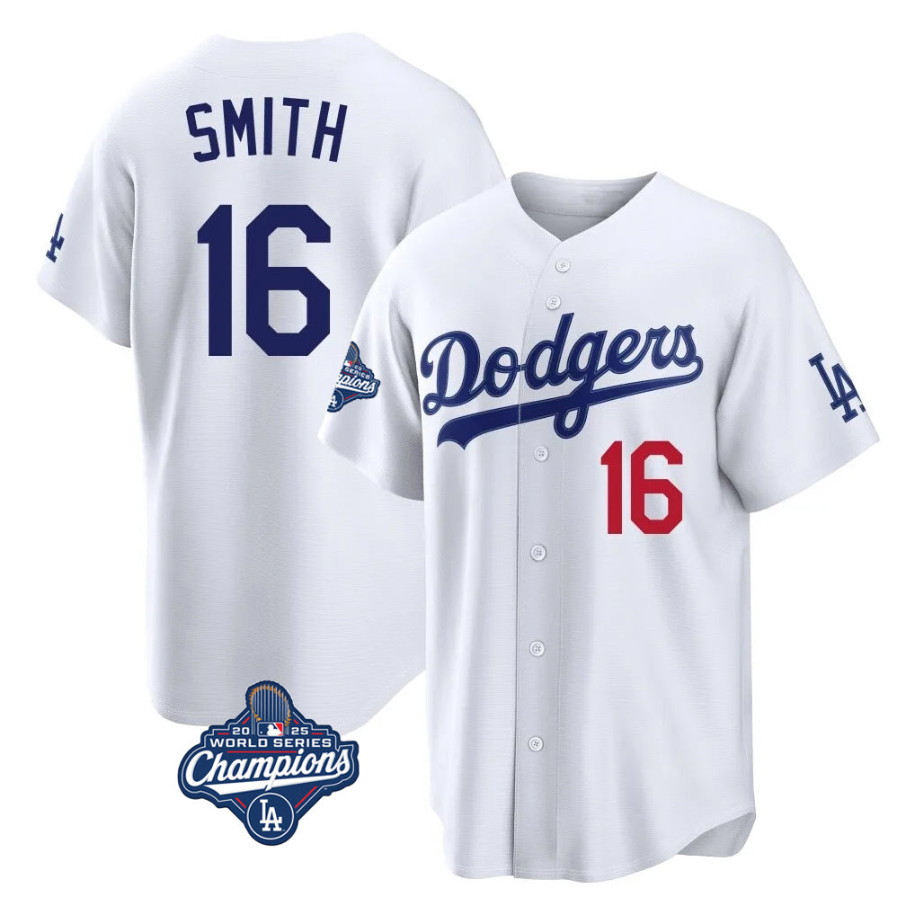 LA.Dodgers #16 Will Smith Player White World Series Meet Home Game Hdoa Stitched Jerseys